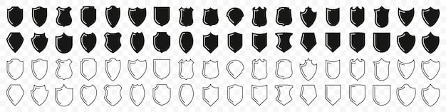 Set of blank black shield icons in different style