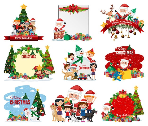 Set of blank Christmas postcard and logo isolated