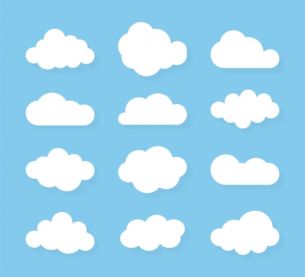 Vector set of blue sky, clouds.