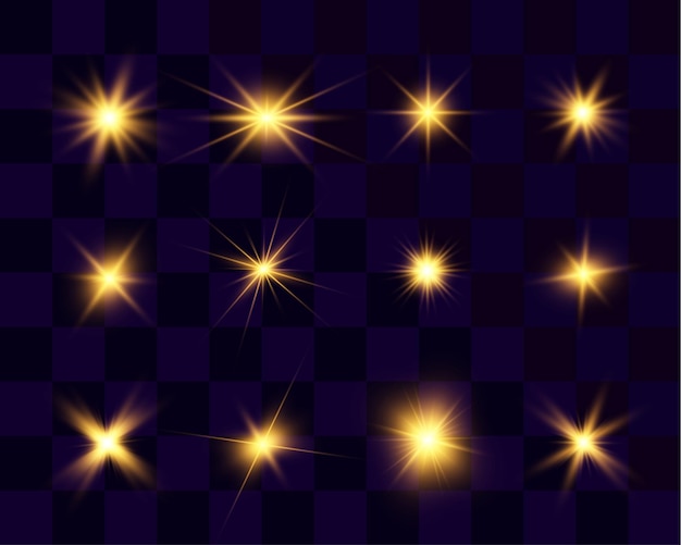 Vector set of bright glowing star effectsvector illustration