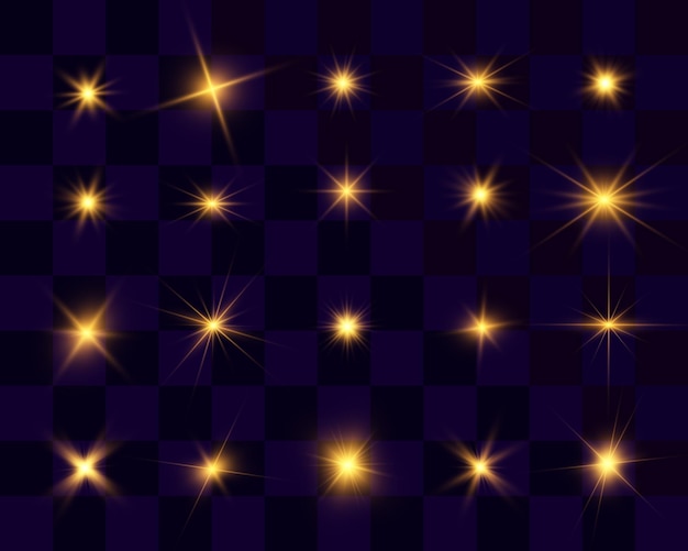 Vector set of bright starsspark of lightthe star flashes brightlyset of glowing effects