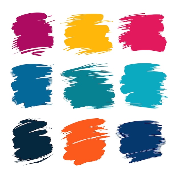 Set of brush strokes in purple yellow pink blue and orange