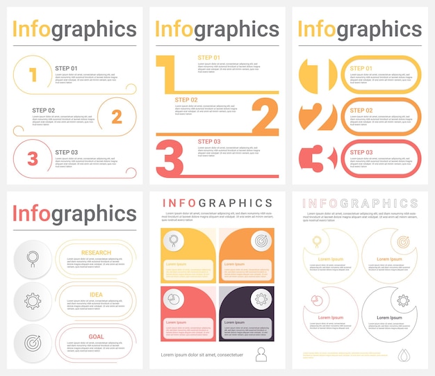 Vector set of business infographic templates with 34 steps processes or options abstract modern infographic