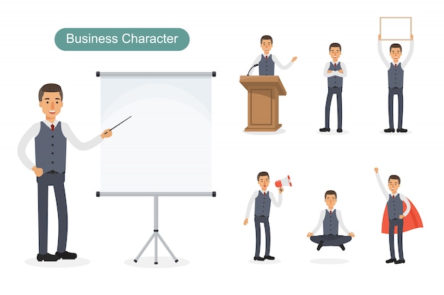 Set of businessman in different positions.