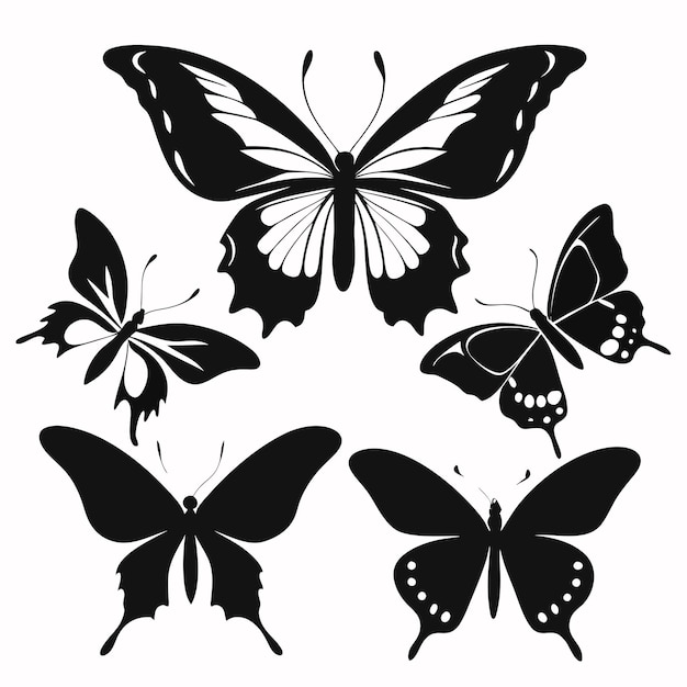 Vector a set of butterflies in silhouette style on a white background