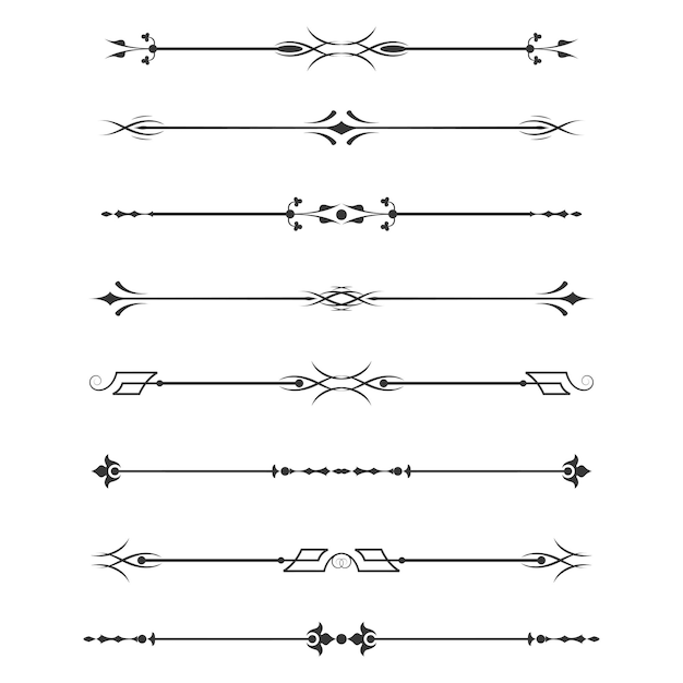 Vector set of calligraphic design elements dividers thin line decoration objects vector illustration