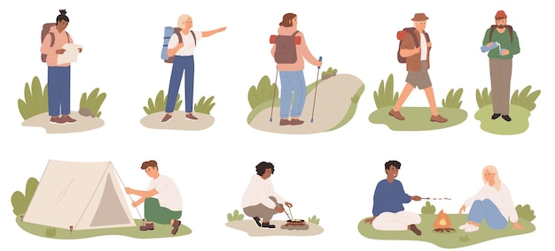 Vector set of camping people