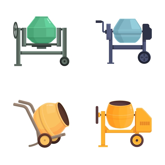 Vector set of cartoon concrete mixers