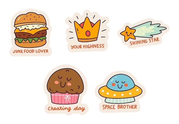 Set of Cartoon Kawaii Sticker