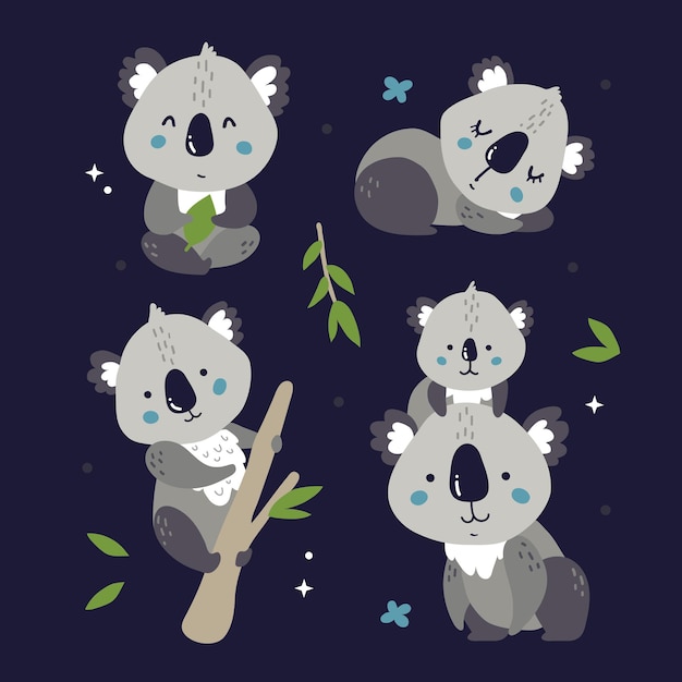 Set of cartoon koalas