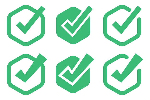 Set Of Check Mark Hexagons