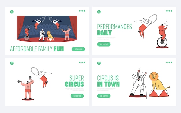 Set of circus landing pages. Welcome to circus event concept