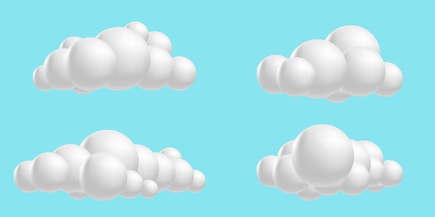 Set clouds fluffy 3D mesh cartoon Soft render clouds collection icons