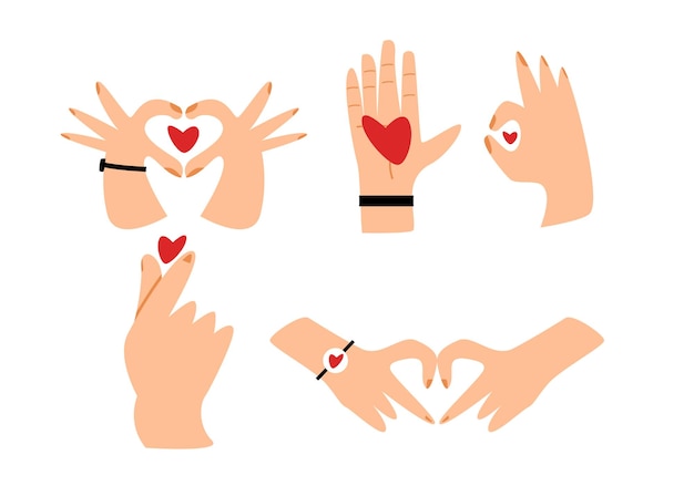 Vector set of collection with i love you heart sign set of valentine day and expressions love to you message of love hand gesture shapes heart with hands