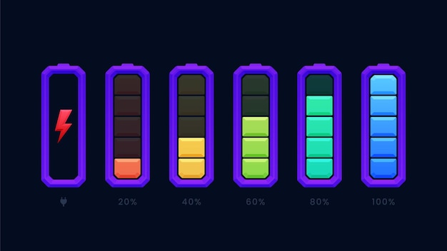 Set of colorful 3d battery charge indicators