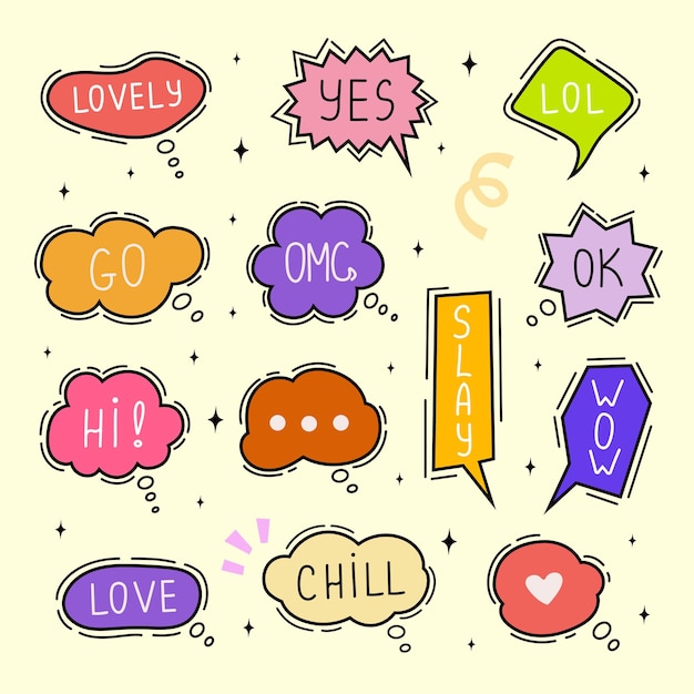 Set of colorful speech bubbles Handdrawn chatting clouds Chatting Vector illustration