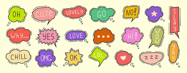 Set of colorful speech bubbles Handdrawn chatting clouds Chatting Vector illustration