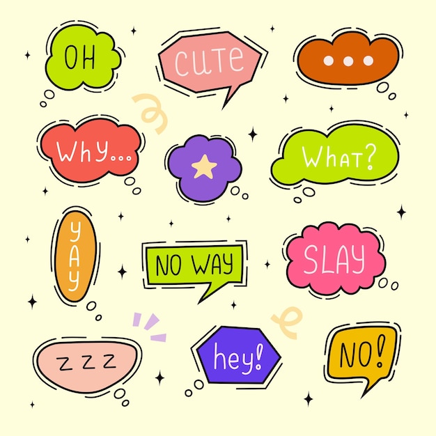 Set of colorful speech bubbles Handdrawn chatting clouds Chatting Vector illustration