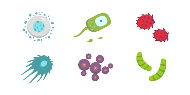 Set colorful viruses vector illustration Bacteria and microorganisms in cartoon style