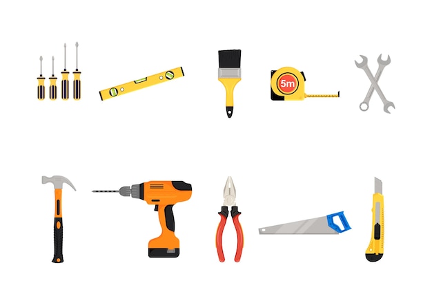 Vector set of construction tools vector illustration on white background