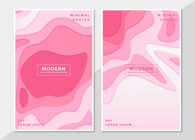 Vector set of cover template in paper cut style pink design 