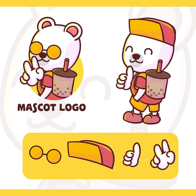 Vector set of cute boba polar mascot logo with optional appearance, kawaii style