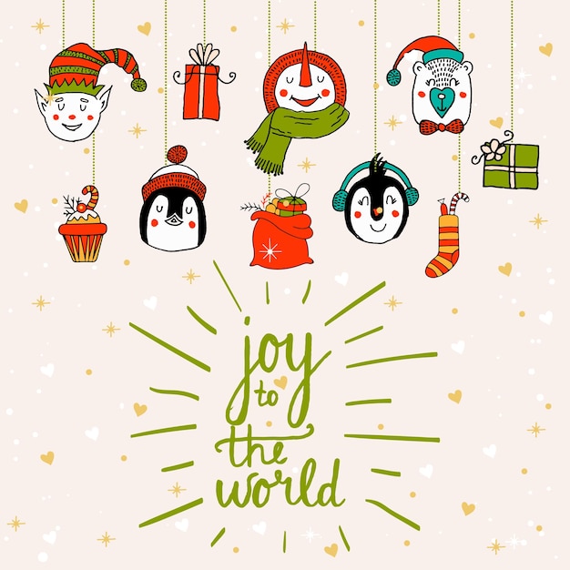 Vector set of cute cartoon christmas characters vector illustration