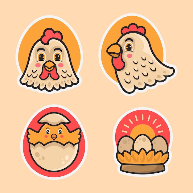 Set of Cute Chicken Logo Mascot