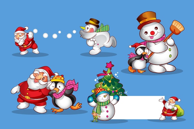 Set of cute christmas design elements characters and decorations 4