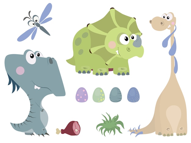 Set of cute dinosaurs in cartoon style