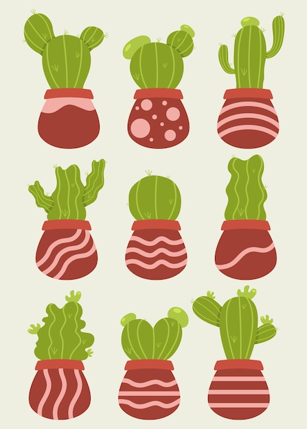 Set of Cute Doodles Cactus