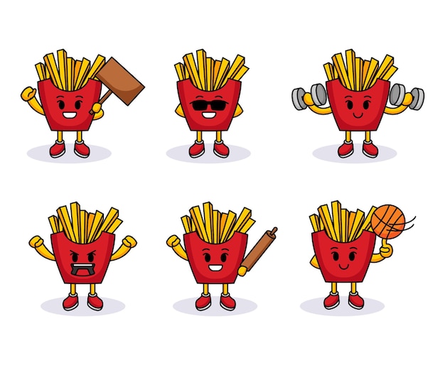 Vector set of cute fries logo design