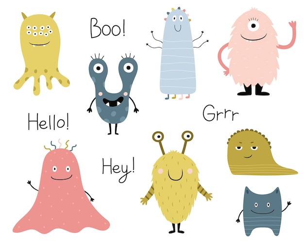 A set of cute funny monsters