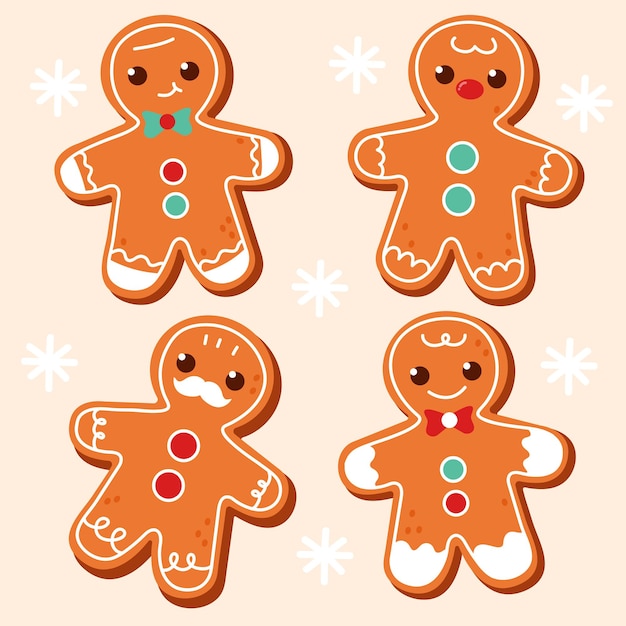 Set of cute gingerbread cookies for christmas with man, Vector illustration.