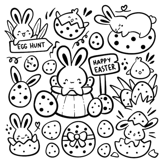 Set of Cute Hand Drawn Easter Doodle