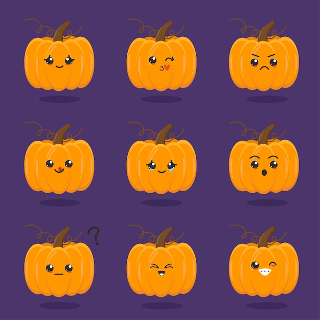 Set of cute pumpkin mascot with face expressions