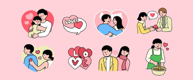 Set of cute vector love stickers for daily planner and diary. Collection of scrapbooking design