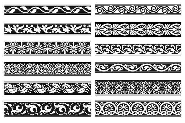 Set of decorative floral seamless ornamental border