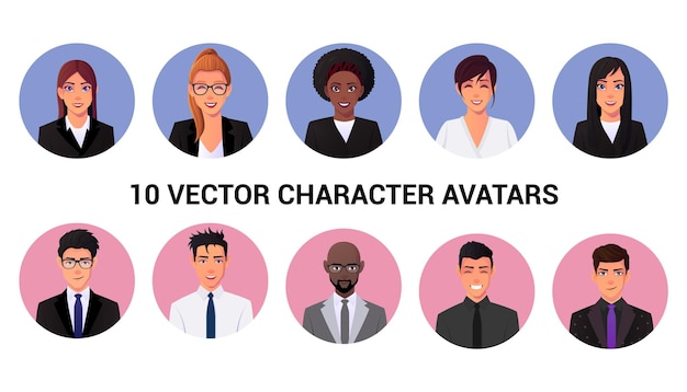 Vector set of different businessmen and businesswomen avatar  people portraits