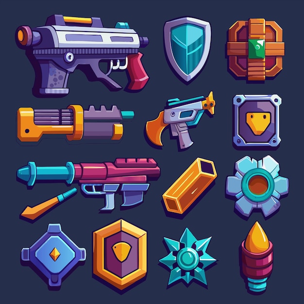 Vector a set of different characters including a gun a gun and a gun