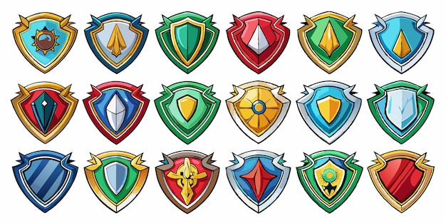 Vector a set of different colored shields with a blue and orange border