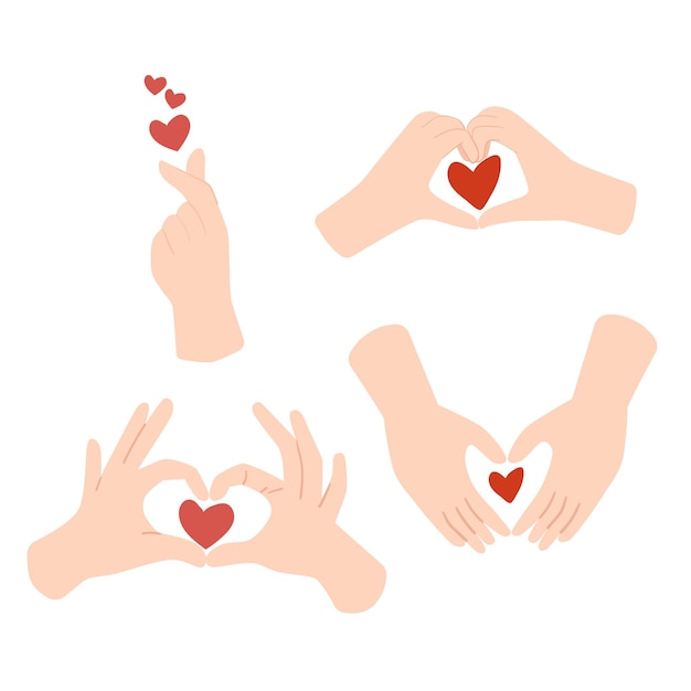 Vector set of different hand making heart love sign