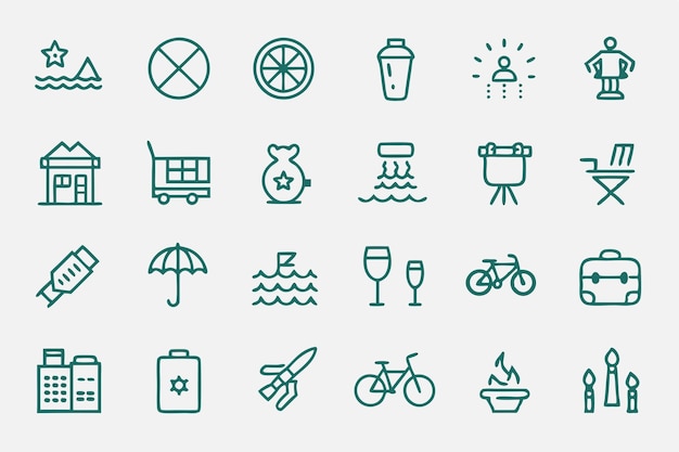 Vector a set of different icons for a beach resort