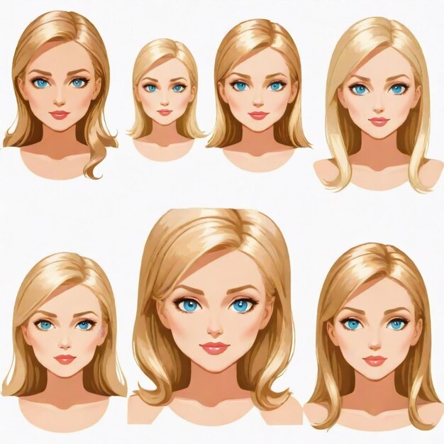 Vector a set of different images of a woman with blonde hair