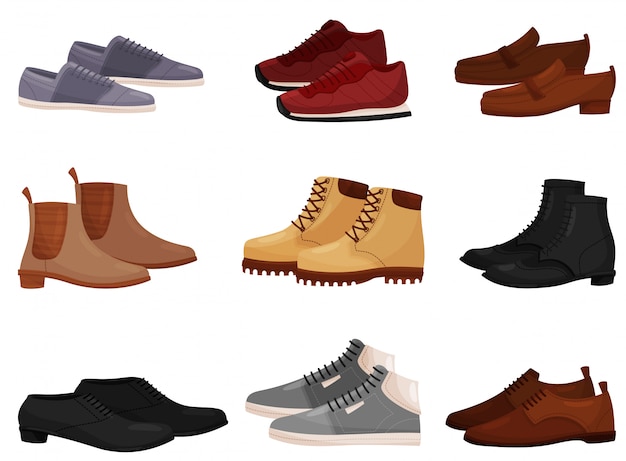 Vector   set of different male and female shoes, side view. casual and formal men footwear. fashion theme