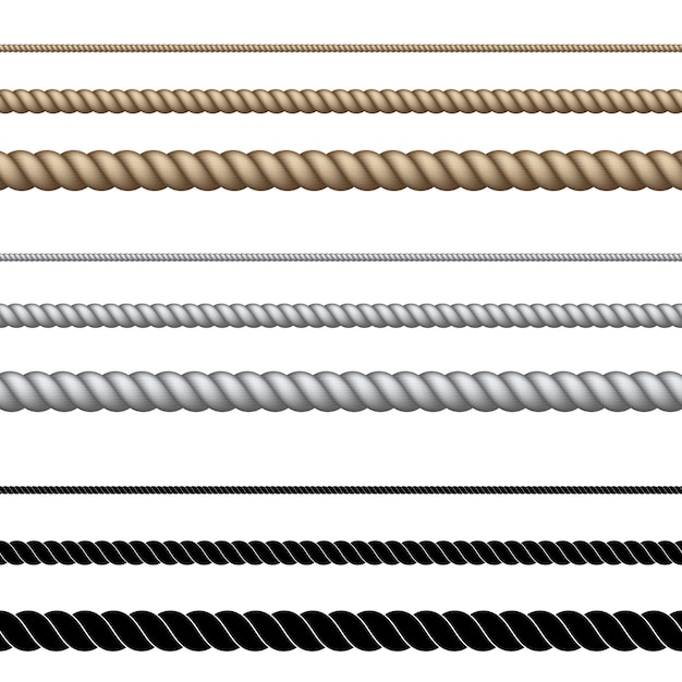 Set of different ropes on white background. Isolated vector illustration.