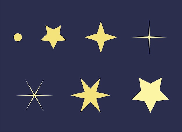 A set of different stars in the doodle style