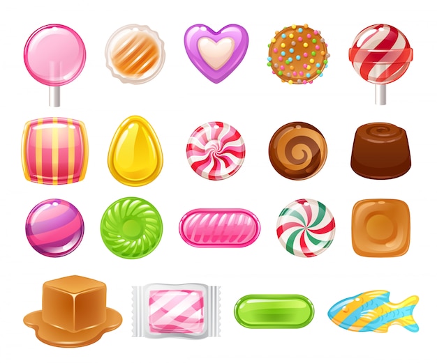 Vector set of different sweets. assorted candies.