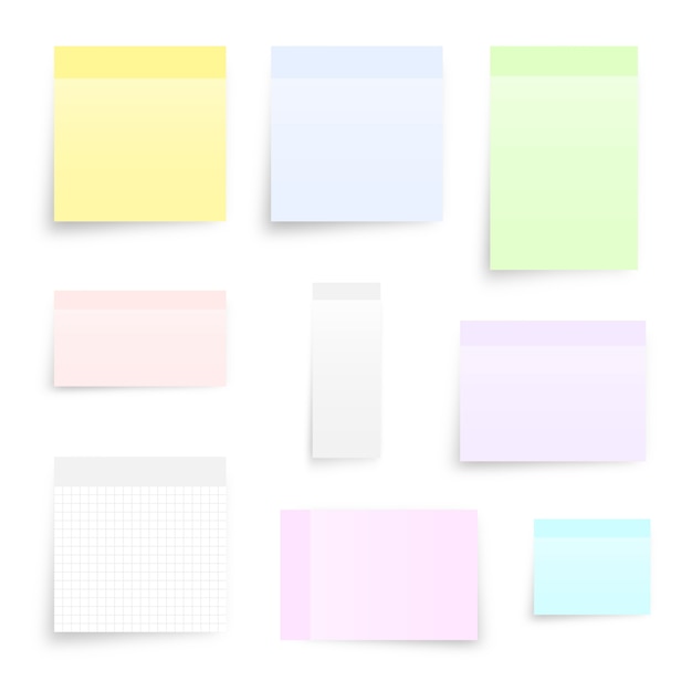 Set of different types sticky note isolated on white.