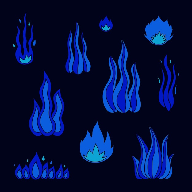 Vector set of doodle fire flames